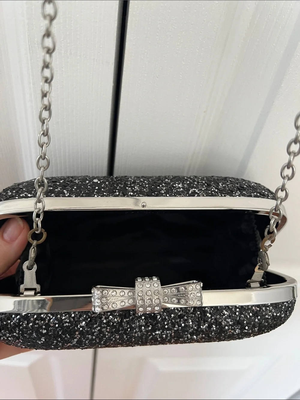 Glitter Bow Clasp Evening Crossbody INC  - Black
